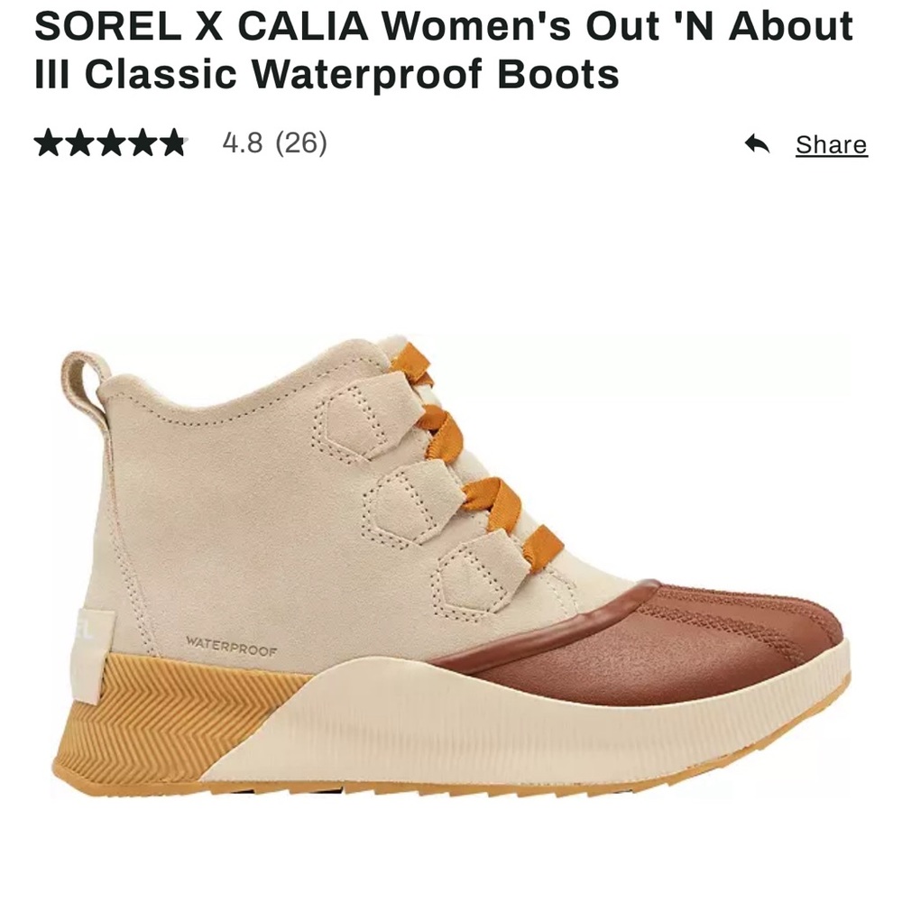 Sorel X Calia Out N About III Classic Waterproof Boots Size 7 New No Box
